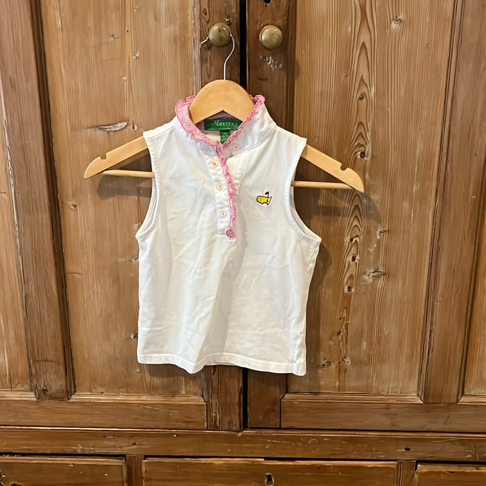 Masters Kids Sleeveless shirt XS 5-7 white with pink ruffle